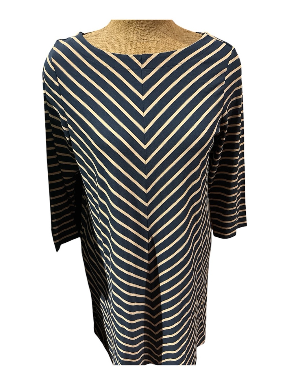 J. Jill Navy and Cream Chevron-Stripe Midi Dress